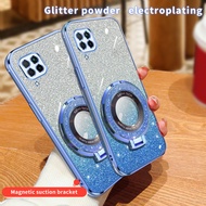 Glitter Powder Electroplating Phone Case for Huawei Nova 7i 6 SE 5i Pro 4 3i Soft Back Cover With Ring Bracket