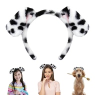 Beviliu Dalmatian Dog Ears Headband - Realistic Puppy Hairband Fluffy Adult Dogs Costume for Hallowe