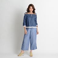 C&D เสื้อเบลาซ์สีน้ำเงินเนื้อผ้าคอตตอน  (CQ3GNV) เสื้อผู้หญิง เสื้อเบลาซ์ เสื้อใส่ไปเที่ยว