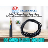 Fajar Full Cooper Power Cable 3 Core 0.75mm/1.0mm/1.5mm/2.5mm/4.0mm/6.0mm ( per meter )