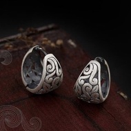 Real S999 Fine Silver Jewelry Vintage Ethnic Women Hollow Totem Leaf Pattern