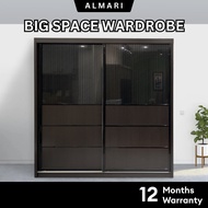✅ Free Install ✅ Premium Wardrobe Almari Besar 8x8, 6x8 Black Almari Sliding Door Almari Baju Bedroo