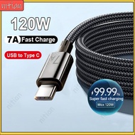 120W Super Fast Charging Type-C Cable 7A Quick Charge USB to Type C Phone Charger Cable For Android