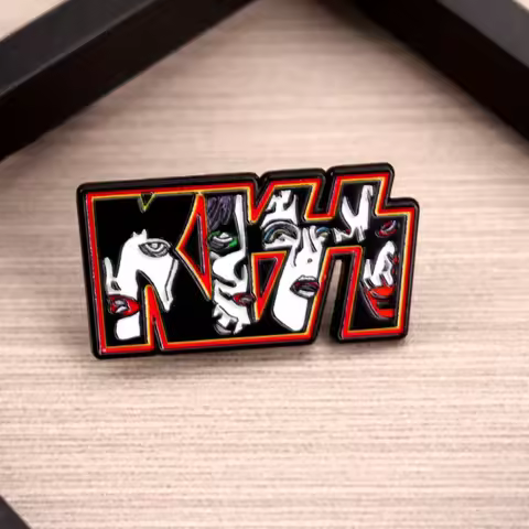 KISS Rock Band Enamel Pin - Punk Rock Style Bold Red & Black Makeup Design, Durable Alloy Music Love
