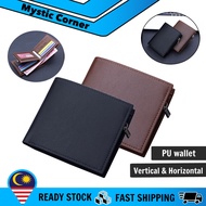 Men PU Leather Bifold Wallet with Zipper lock - Dompet Lelaki PU