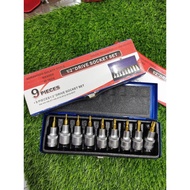 < >WESSER 9pcs 1/2" DR. Torx Bit Socket & E-Torx Socket Set