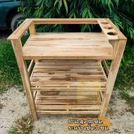 CR.W ชั้นวางอเนกประสงค์ไม้สัก เคาน์เตอร์ห้องครัวไม้สัก 80*40*100 ซม. (ระหว่างชั้น30ซม.) มีช่องเสียบม