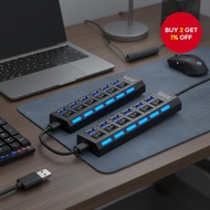 7-port USB hub with high-speed 2.0 and 480Mbps on/off switch.  Hab USB 7-port dengan Kelajuan Tinggi