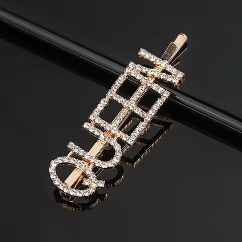 Fashion Rhinestones Letters Barrettes Clips Hairpins for Women Hairgrip Bobby Pins Hair Accessories