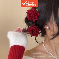 Red Rose Hair Clip Vintage Light Luxury Romantic Forest Hairpin Duckbill Clip for Women Photo Prop