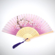 One Smile Two Blue Fan Female Fan Folding Fan Silk Fan Performance Dance Gift Fan