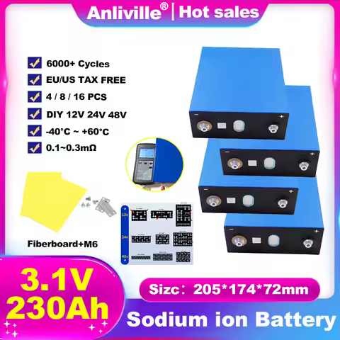 2.9V/3.1V Sodium-ion Battery 230Ah,≥6000 Cycles for DIY 12V/24V/48V Solar Energy Storage, EV, Marine
