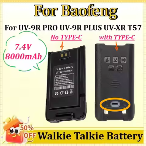 New 7.4V 8000mAh Battery for Baofeng Walkie Talkie BL-9 UV-9R Plus/9R PRO V1 V2 /ERA Type-C Charging