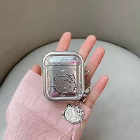 Anime Hello Kitty Sanrio Electroplated Silver Case for AirPods Pro 2nd Generation Wireless Bluetooth