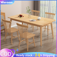 WAROOM👍Solid Rubber Wood Dining Table Set 4/6/8 Seater Nordic Coffee Table With Chair Home Meja Makan Kerusi Kayu 餐桌 桌子