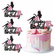 1pc/3pcs Red Lips Happy Birthday 10 11 12 13 16 18th Cake Topper Decor,For Women's Single Birthday T