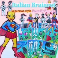 6pcs Italian Brainrot Superman Collaboration Style Dress Up Sticker, Children's Creative Decoration 