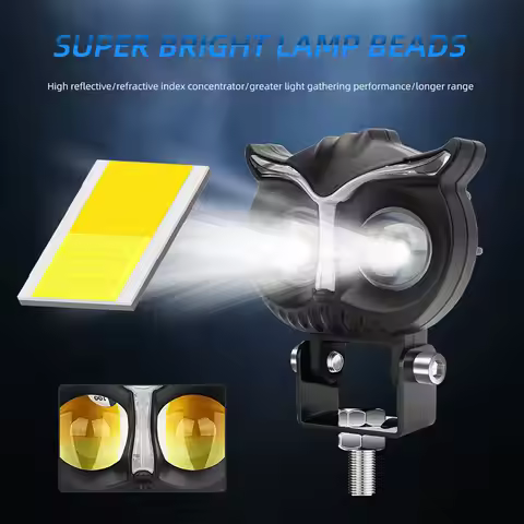 1/2PCS Motorcycle LED Spotlight 30W Hi/Lo Beam Light 3570 Chip RGB Dual Color Headlight Auxiliary Mo