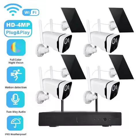 WOUWON Outdoor Solar Camera NVR Kit 4MP Video Surveillance WIFI Monitor NVR Camera CCTV Security Sys