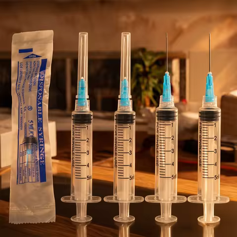 100Pcs 5ml Sterile Luer Lock Syringe With 23G 1inch Needle individually Packed for Scientific Labs, 