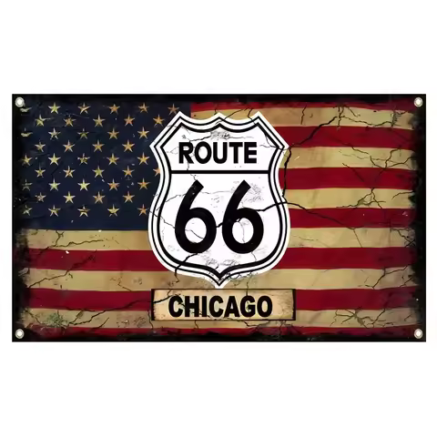 Retro American Flag Route 66 Flag 3x5fts 2x3fts American Rider, Outdoor Activities, and Home Decor F