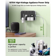 Appliance Power Strip- 14 Guage Heavy Duty Extension Cord, 24in, 8 AC Outlet& 6 USB Ports 4.8A USB C