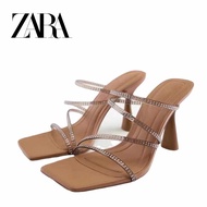 Zara Women's Shoes Women's Shoes Square Toe Black Shiny Drawstring High Heel Sandals