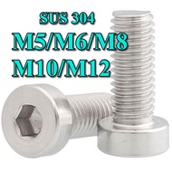 Hex Socket Cap Thin Head Screws 304 Stainless Steel SHINY SURFACE Allen Bolt DIN912 Skru M5/M6/M8/M1