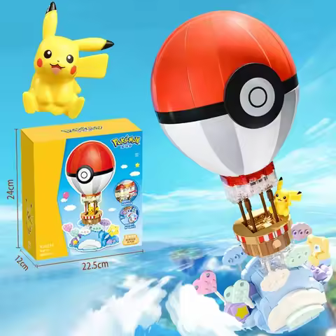 Original Pokemon Building Blocks Pikachu Hot Air Balloon Assemble Model Puzzle Toys Birthday Gift An
