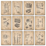 Musical Instrument Blueprint Poster Piano Stand Drum Accordion Canvas Printing Wall Art Decoration F