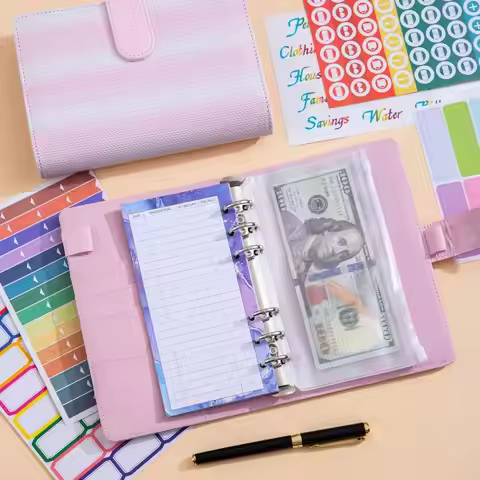 Gradient Woven A6 Budget Binder PU Leather Loose-Leaf Money Saving Planner Notebook With Zipper Cash