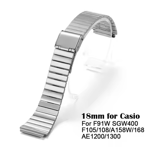 18mm Stainless Steel Strap For Casio F-91W/A158/A159/A168/A169/B650/AQ230/AE500W/AE1200/1300 Watchba