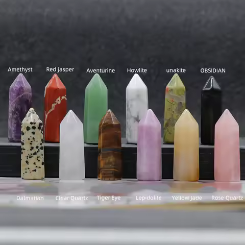 1PC Natural Quartz Point Rose Quartz Wand Healing Stone Amethyst Hexagonal Prism Energy Ore Pyramid 