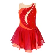 Kids Girls Sleeveless Shiny Ballet Dance Ice Skating Dress Mesh Splice Color Block Chiffon Lyrical D