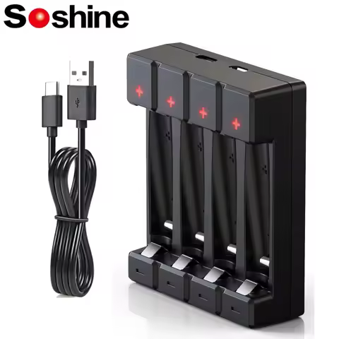 Soshine Black 3.2V LiFePO4 and 3.7V Li-ion 4 Slot Battery Charger Smart Rechargeable 1.2V AA AAA NiM