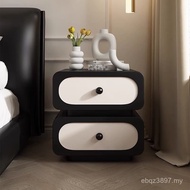 Style Modern Solid Wood Extreme Cream Light Bedside Table Italian Black Simple Cabinet Leather Luxur