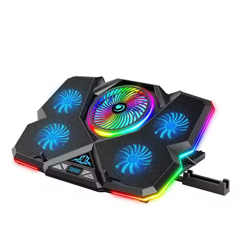 2022 Coolcold Laptop Cooler RGB Gaming Notebook Cool Stand Ergonomics Five Fans 2 USB Ports With HD