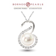 Borneo Pearls Genuine Freshwater White Pearl Pendant Necklace in White Gold Rhodium Plated