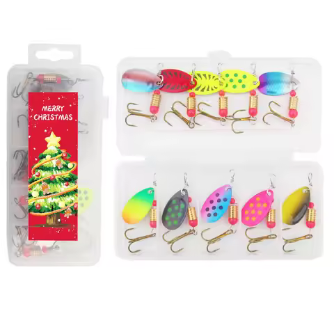 Christmas Gift Mixed Color Metal Spiner Bait Fishing Lures Kit Spinnerbaits with Treble Hooks for Fr