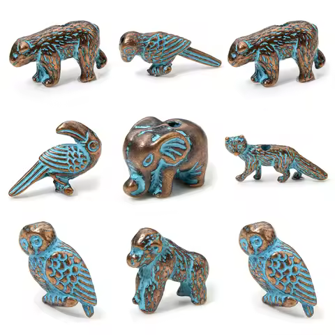 20 PCs Antique Copper Blue Animal Beads Zinc Alloy Patina Spacer Beads For DIY Charm Jewelry Making 