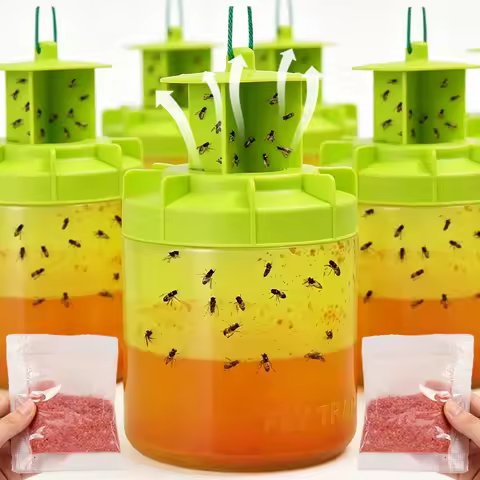 Reusable Hanging Fly Trap Catcher with Bait Hornet Bee Trap Repellent for Flies Mosquitoes Gnats Eff