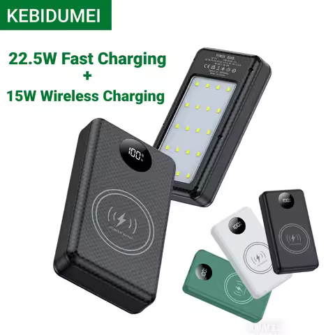6*18650 Power Bank Battery Box Holder 22.5W Dual USB Type C Power Bank Shell 15W Wireless Charging D