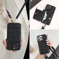 1pc Black Wallet-Style Detachable Shoulder Strap Phone Case With Card Slots & Lanyard Compatible Wit