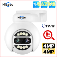 QAZWS กล้อง Hiseeu 4K เลนส์คู่ POE กล้อง4MP + 4MP 8MP HD 8X ซูมสองทางเสียง CCTV รักษาความปลอดภัย PTZ