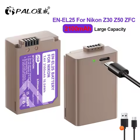 PALO 2100mAh EN EL25 EN-EL25 Rechargeable Battery with Type-C Charging Input for Nikon Z30 Z50 ZFC C