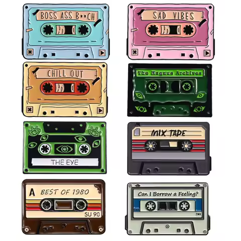 Vintage Music Tape Enamel Brooches Lapel Pins Sad Vibes Chill Out The Eye Cartoon 90s Metal Tape Bad
