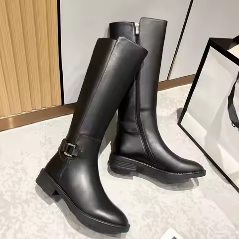 Autumn Winter Low Heel Women Knee High Boots Fashion Side Zippers Long Booties Zapatos De Mujer