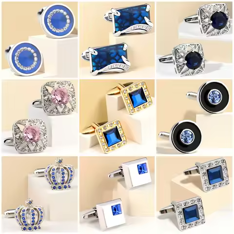 Annlyy Fashion Stone Crystal Rhinestone Opal Crown Mens Cufflinks Cuff Links