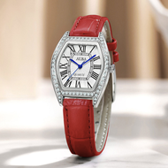 Jam Tangan Wanita Quartz Elegan Tali Kulit Berwarna dan Hiasan Kristal Desain Romalium Terbaru