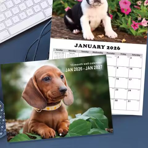 2026-2027 Dog Wall Calendar - 13Monthly Plan（2026Year1Month to Month2027Year1Month），Annual Planning